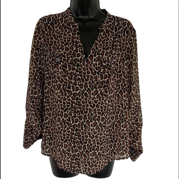 𝅺two By Vince Camuto Leopard Print Blouse S - Picture 1 of 2